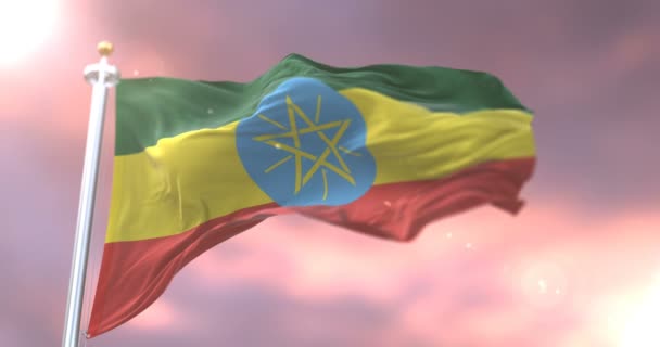 Flag Ethiopia Waving Wind Sunset Loop — Stock Video