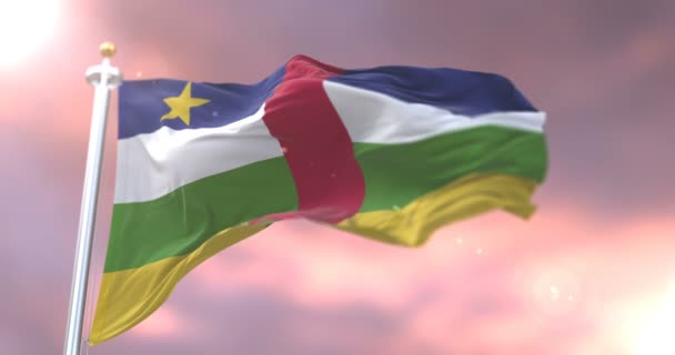 中非共和国国旗在日落时挥舞着风 — 图库视频影像