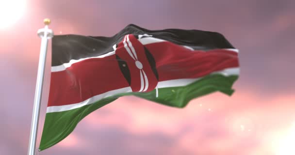 Bandera Kenia Ondeando Viento Lentamente Atardecer Bucle — Vídeo de stock