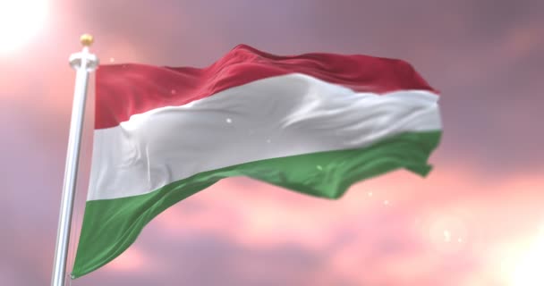 匈牙利国旗在风中挥舞在缓慢的日落 — 图库视频影像