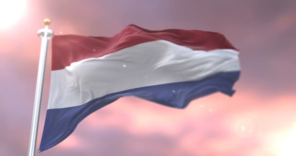 Niederländische Flagge Weht Wind Bei Sonnenuntergang Langsamer Schleife — Stockvideo