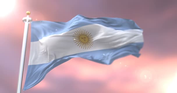 Argentina Vlajka Mávala Vítr Při Západu Slunce Smyčka — Stock video