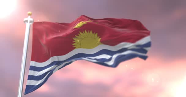 Κιριμπάτι Σημαία Κυματίζει Στο Άνεμος Στην Αργή Στο Ηλιοβασίλεμα Βρόχο — Αρχείο Βίντεο
