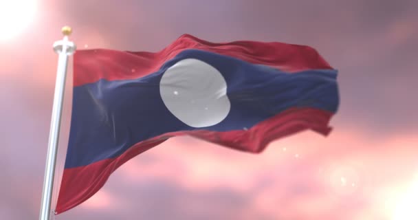 Drapeau Laos Agitant Vent Coucher Soleil Boucle Lente — Video