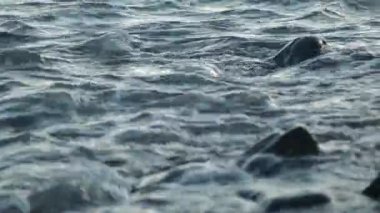 Gece karanlığında deniz dalgaları ile banyo taş ve çakıl