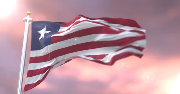 Flagga Liberia Vinkade Vind Vid Solnedgången Långsam Loop — Stockvideo