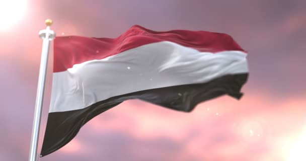 Bandera Yemen Ondeando Viento Lentamente Atardecer Bucle — Vídeos de Stock