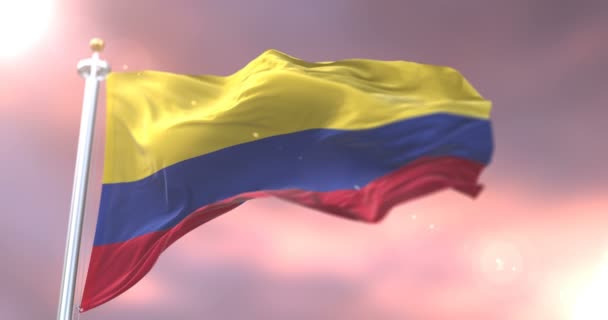 Colombia Flag Waving Wind Slow Sunset Loop — Stock Video