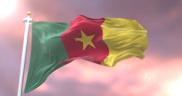 Yavaş Günbatımı Döngü Içinde Kamerun Bayrak Sallayarak Rüzgar — Stok video