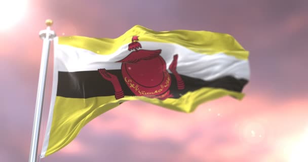 Vlag Van Natie Van Brunei Vlag Zwaaien Bij Zonsondergang Traag — Stockvideo