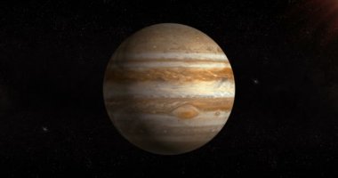 Uzayda kendi yörüngesinde dönen Jüpiter gezegeni. Döngü