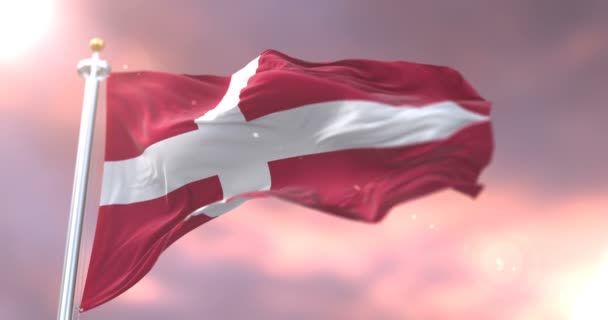 Drapeau Danemark Agitant Vent Coucher Soleil Boucle — Video