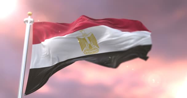 Drapeau Egypte Agitant Vent Coucher Soleil Boucle Lente — Video