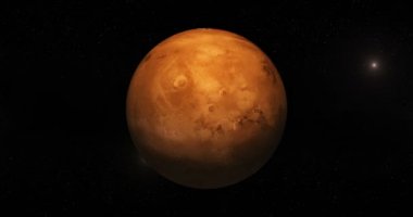 Uzayda kendi yörüngesinde dönen Mars gezegeni. Döngü