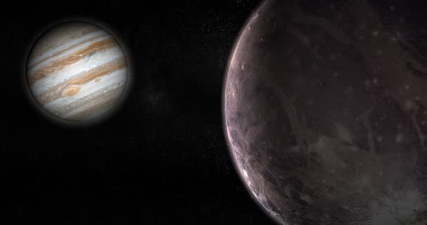 Planeta Jupiter Satelitul Ganymede Rotație Spațiul Cosmic — Videoclip de stoc