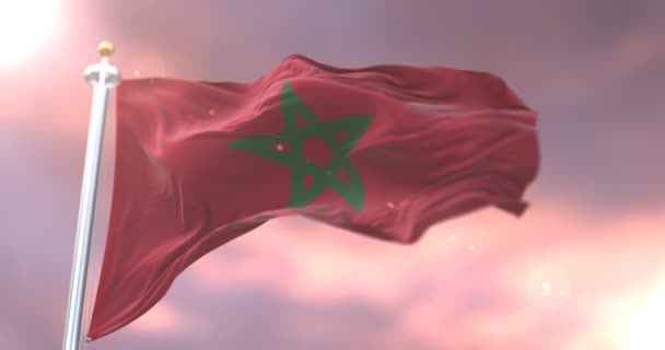 Прапор Марокко Розмахуючи Вітер Повільно Захід Сонця Петля — стокове відео