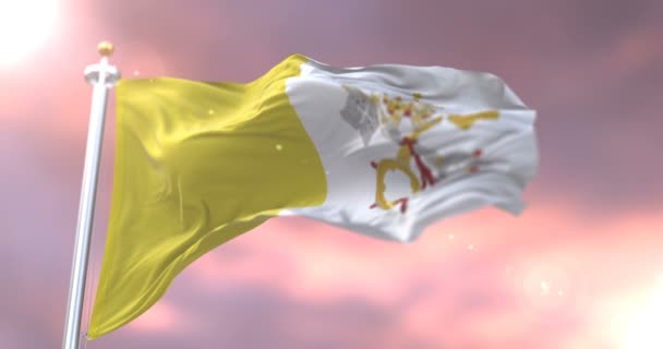 梵蒂冈旗帜飘扬在风中 在夕阳的缓慢 — 图库视频影像