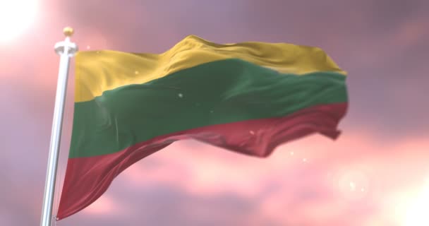 Litauische Flagge Weht Bei Sonnenuntergang Langsamer Schleife Wind — Stockvideo