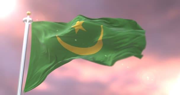 Bandera Mauritania Ondeando Viento Con Cielo Azul Lento Bucle — Vídeos de Stock