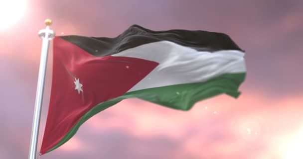 Jordanische Flagge Weht Bei Sonnenuntergang Wind Langsamer Schleife — Stockvideo