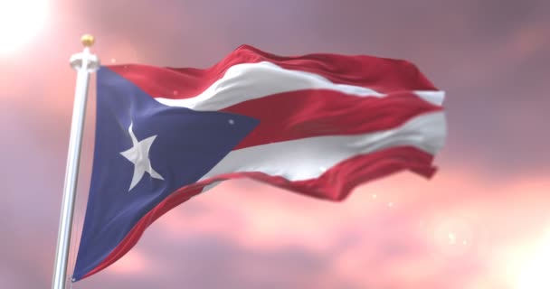 Bandeira Porto Rico Acenando Vento Lento Pôr Sol Loop — Vídeo de Stock