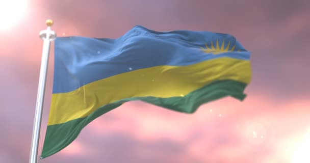 Σημαία Της Ρουάντα Έγνεψε Άνεμος Στην Αργή Στο Ηλιοβασίλεμα Βρόχο — Αρχείο Βίντεο