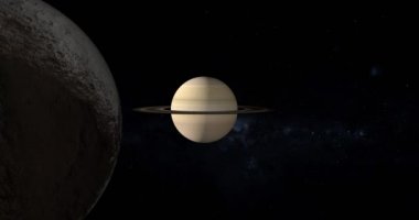 Iapetus uzayda Satürn gezegenin etrafında yörüngede uydu