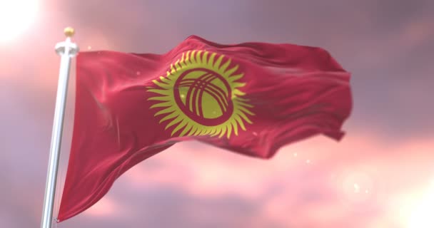 Flag Kyrgyzstan Waving Wind Sunset Slow Loop — Stock Video