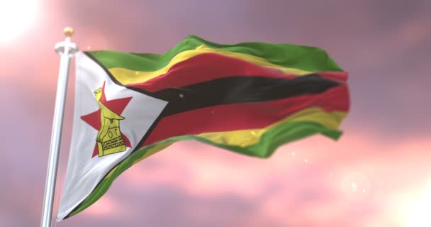 Drapeau Zimbabwe Agitant Vent Lentement Coucher Soleil Boucle — Video