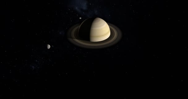 Enceladus Mimas Satellites Orbiting Saturn Planet — Stock Video