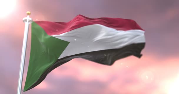 Sudan Fahne Weht Wind Langsamen Sonnenuntergang Schleife — Stockvideo