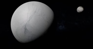 Enceladus ve Iapetus Ay, Satürn ün uyduları, uzayda yörüngede