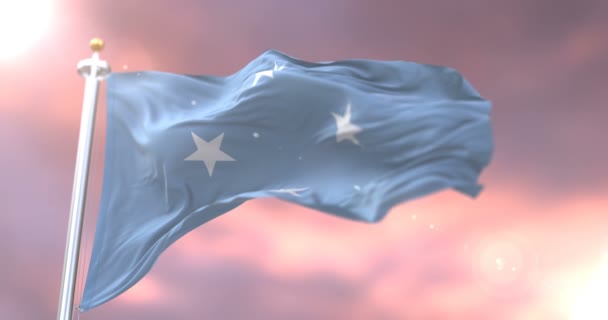 Bandera Micronesia Ondeando Viento Atardecer Bucle Lento — Vídeos de Stock