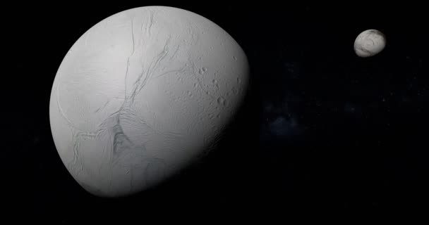 Enceladus Iapetus Manen Satellieten Van Saturnus Een Baan Ruimte — Stockvideo