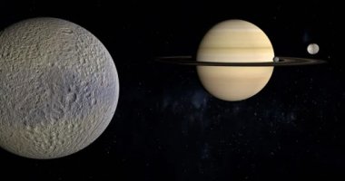 Tethys (mitoloji) ay Mimas ve Enceladus Satürn gezegenin birlikte yörüngesinde