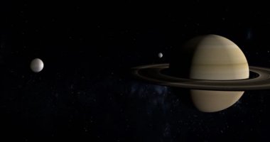 Enceladus ve Mimas ay Satürn gezegenin etrafında yörüngede