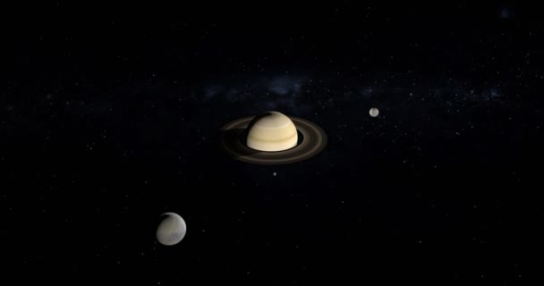 Tetis Mimas Encélado Orbitando Alrededor Del Planeta Saturno — Vídeos de Stock