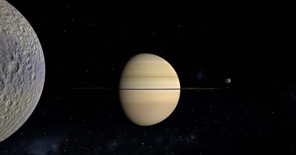 Tethys Orbicie Wokół Planety Saturn Razem Mimas Enceladus — Wideo stockowe