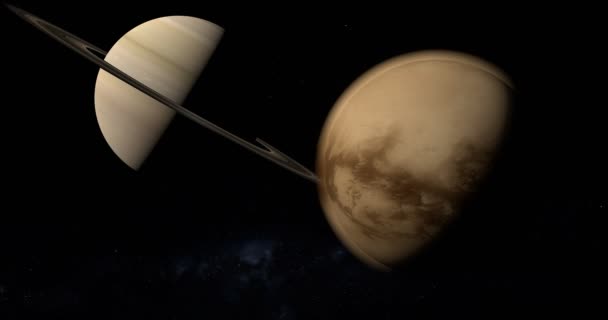 Satelitní Titan Otáčení Obíhající Kolem Planety Saturn — Stock video