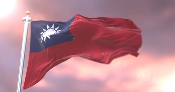 Vlag Van Taiwan Zwaaien Wind Het Langzaam Zonsondergang Lus — Stockvideo