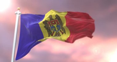 Yavaş günbatımı, döngü içinde Moldova sallayarak bayrak Rüzgar