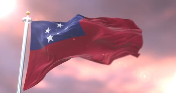 Flagga Samoa Vinkade Vind Långsam Vid Solnedgången Loop — Stockvideo