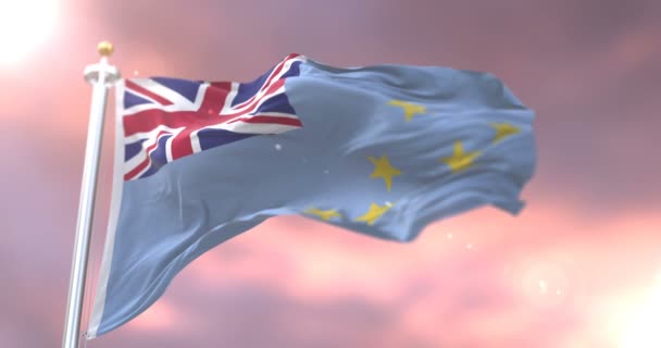 Bandera Tuvalu Ondeando Viento Lentamente Atardecer Bucle — Vídeos de Stock