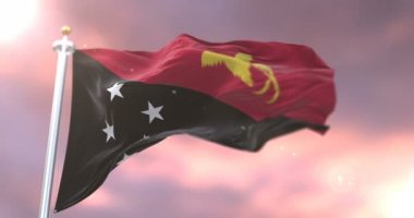 Yavaş, döngü içinde gün batımında, Papua Yeni Gine sallayarak bayrak Rüzgar