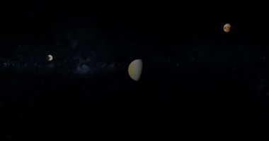 Rhea, Iapetos ve Titan, Satürn ün uydusu uzayda etrafında dönen,