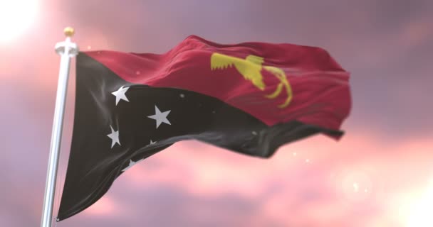 Bandeira Papua Nova Guiné Acenando Vento Pôr Sol Lento Loop — Vídeo de Stock