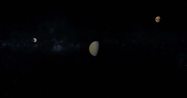 Rhea Iapetus Titan Manen Van Saturnus Een Baan Ruimte — Stockvideo