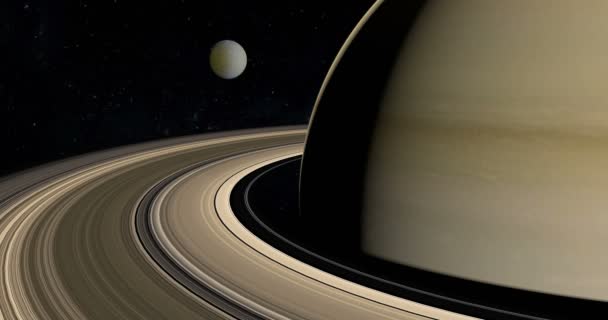 Rhea Satelitarnej Saturna Orbicie Wokół Planety Saturn — Wideo stockowe