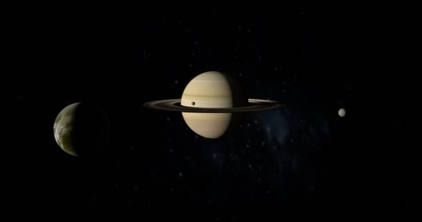 Dione Enceladus Mimas Orbiting Saturn Planet — Stock Video