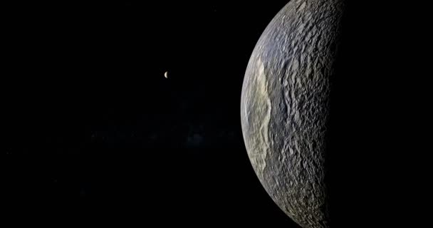 Mimas surface, la lune de Saturne, en orbite dans l'espace 
